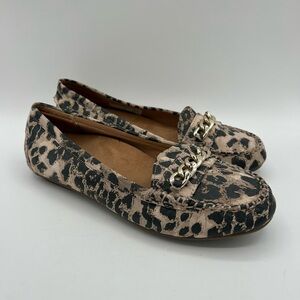 Vionic Mesa Leopard Print Chain Link Slip On Flat Loafer Sz 7 Comfort Animal